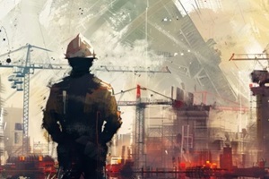 architectural maestro in helmet conducts a symphony of cranes and concrete