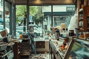 store damaged by robbers