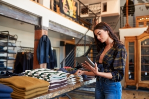 Female Retail Business Owner Checking Inventory with Tablet