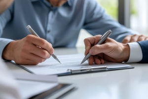 Insurance Agent Defining Coverage Limits to Retail Business Owner