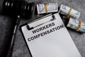 Workers Compensation Text on White Paper Near Judge Gavel and Cash